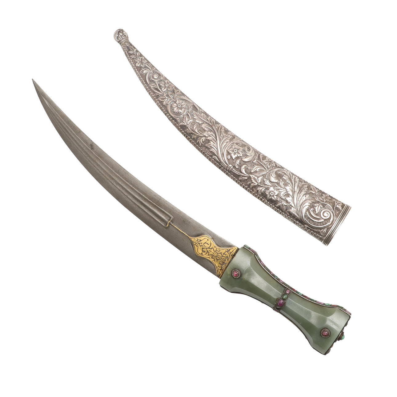 A 19TH CENTURY JADE HILTED JEWELL ENCRUSTED OTTOMAN JAMBIYA AND ...