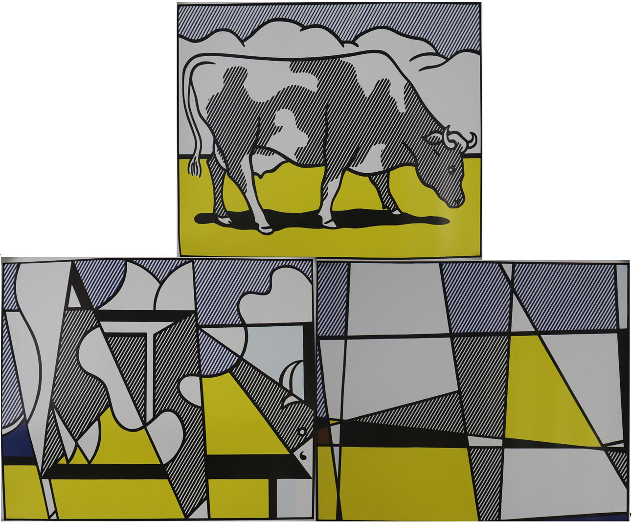 AFTER - ROY LICHTENSTEIN. “Cow going abstract”, triptych.