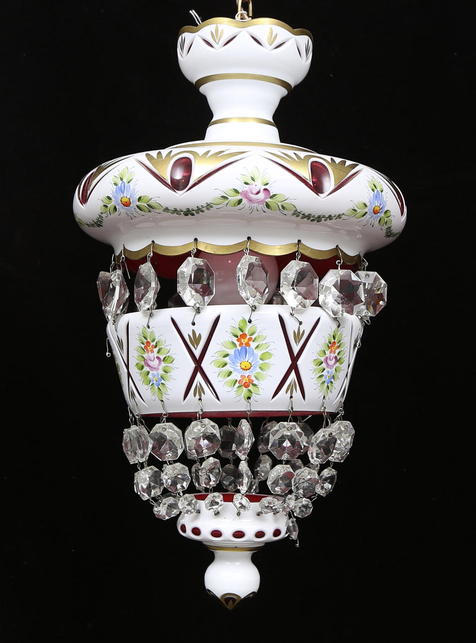 TAKLAMPA, glas med prismor, 1900-tal.
