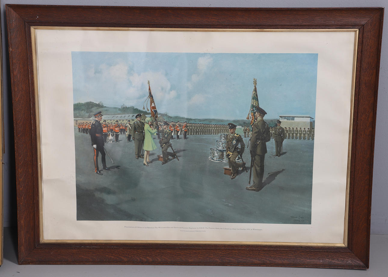 AN EMBROIDERED PANEL OF THE COLDSTEAM GUARDS AND A MILITARY PRINT ...
