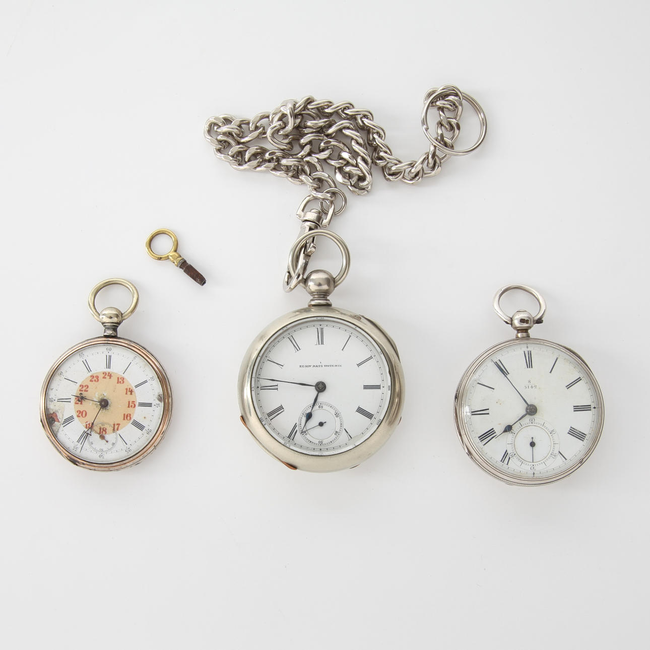 POCKET WATCH, 3 pcs, key chain.