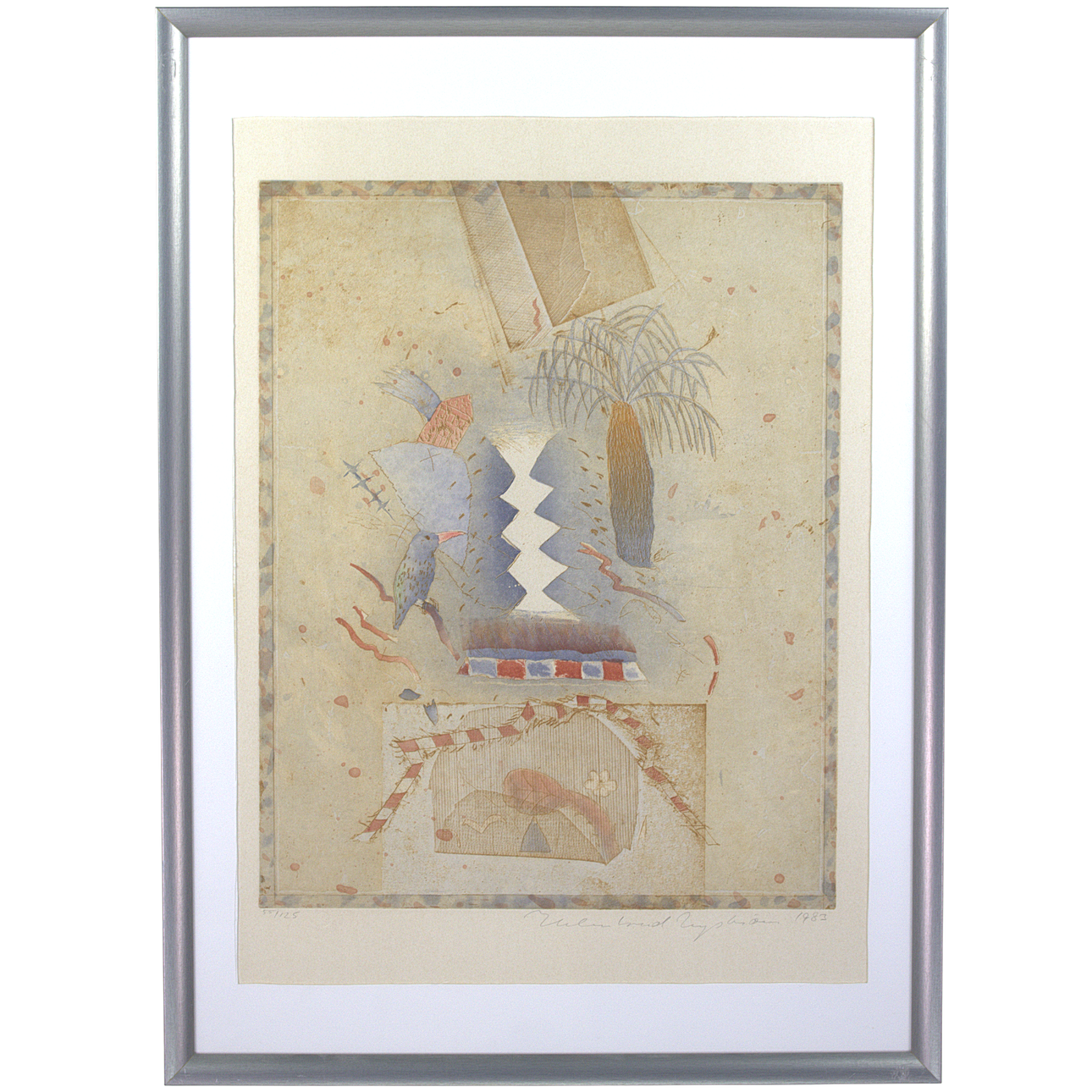 HELMTRUD NYSTRÖM. Lithograph 55/125, composition with bird, signed 1983.