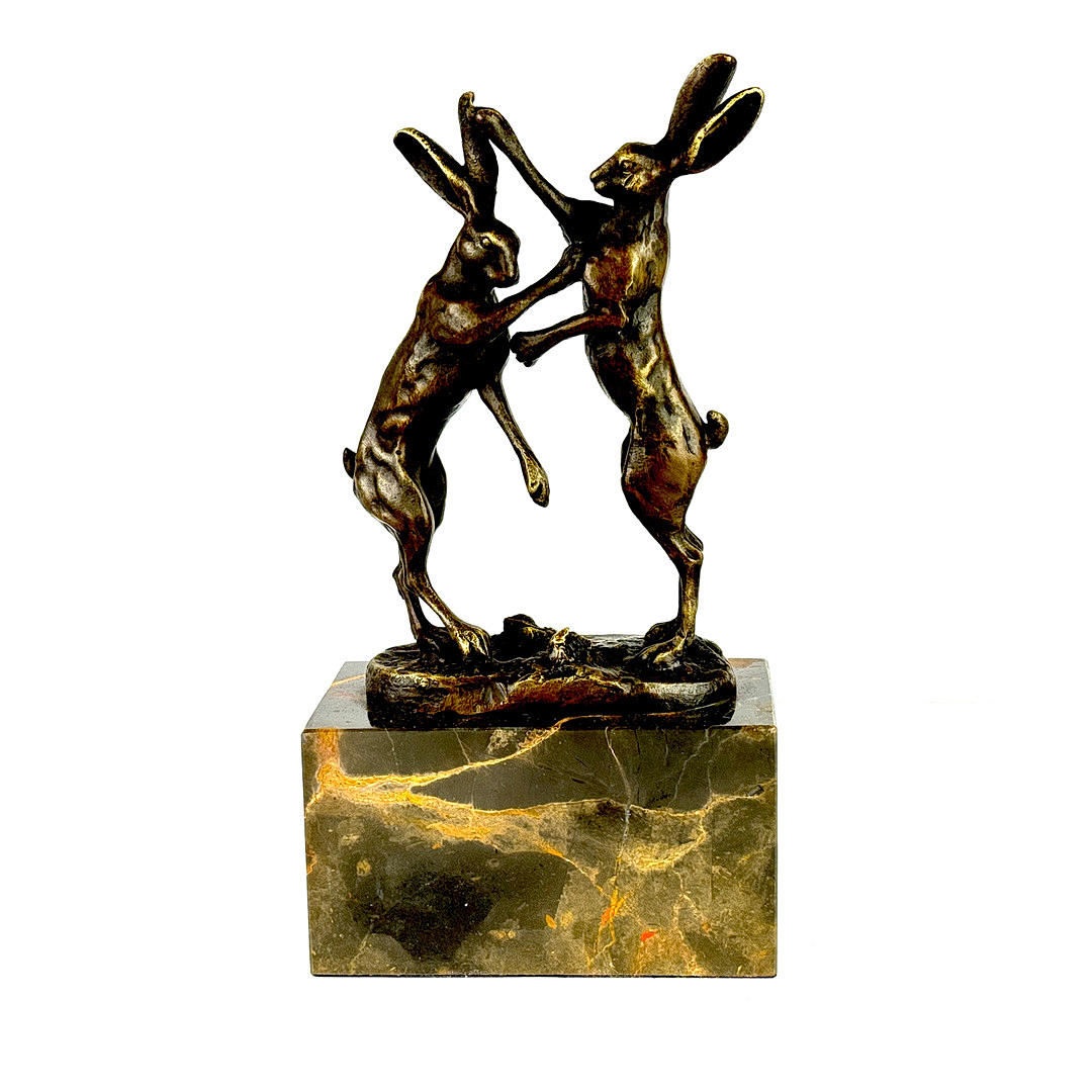 BRONZE FIGURE OF BOXING HARES.