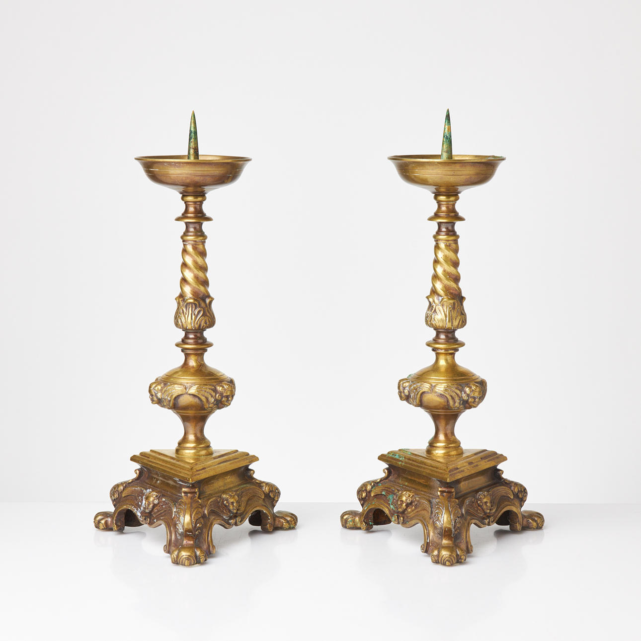 EINAR BÄCKSTRÖM. Candlesticks, 1 pair baroque style, bronze/brass, Einar Bäckström, marked Made in Sweden.