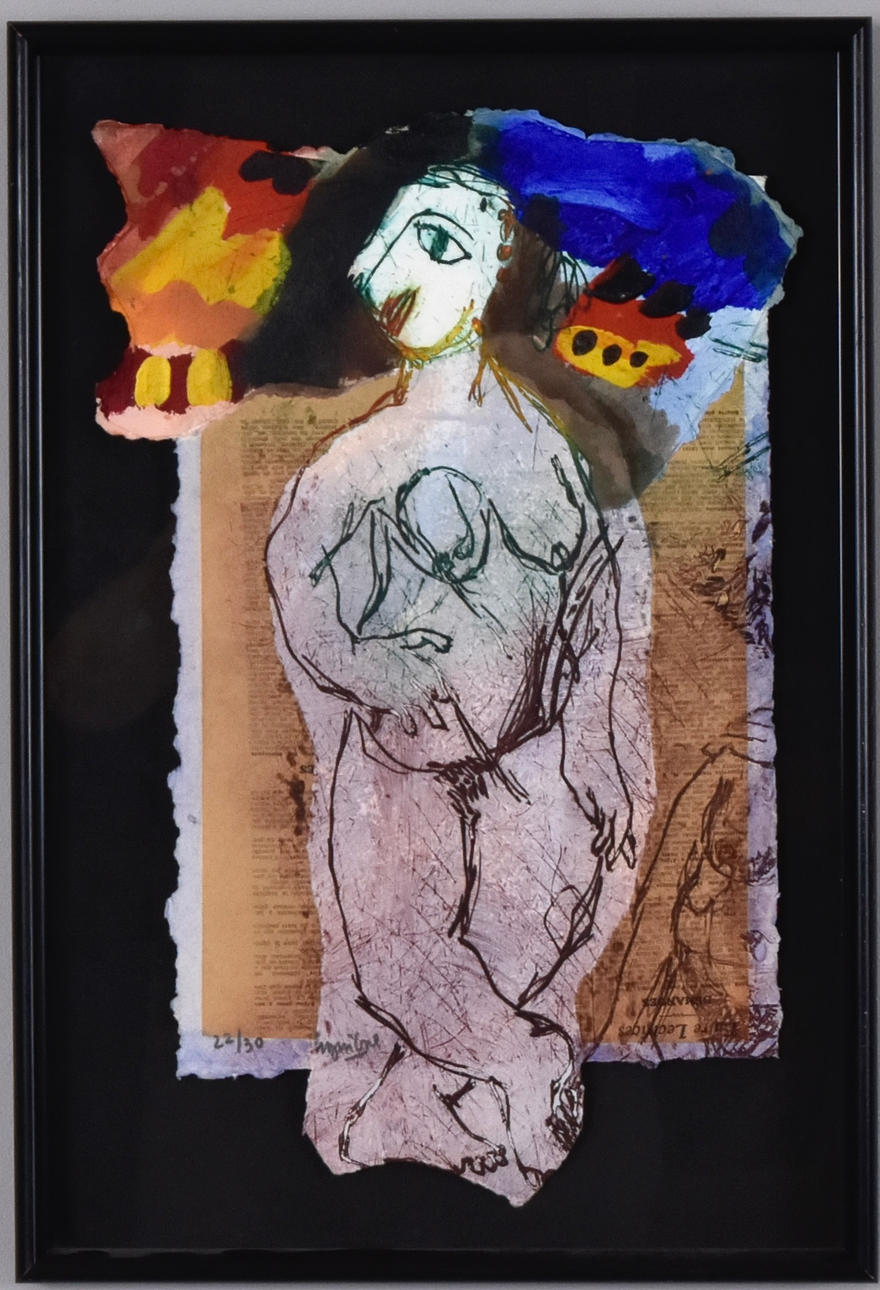 HENRI GUIBAL. colorito with collage, “L'attente”. Art - Engravings ...