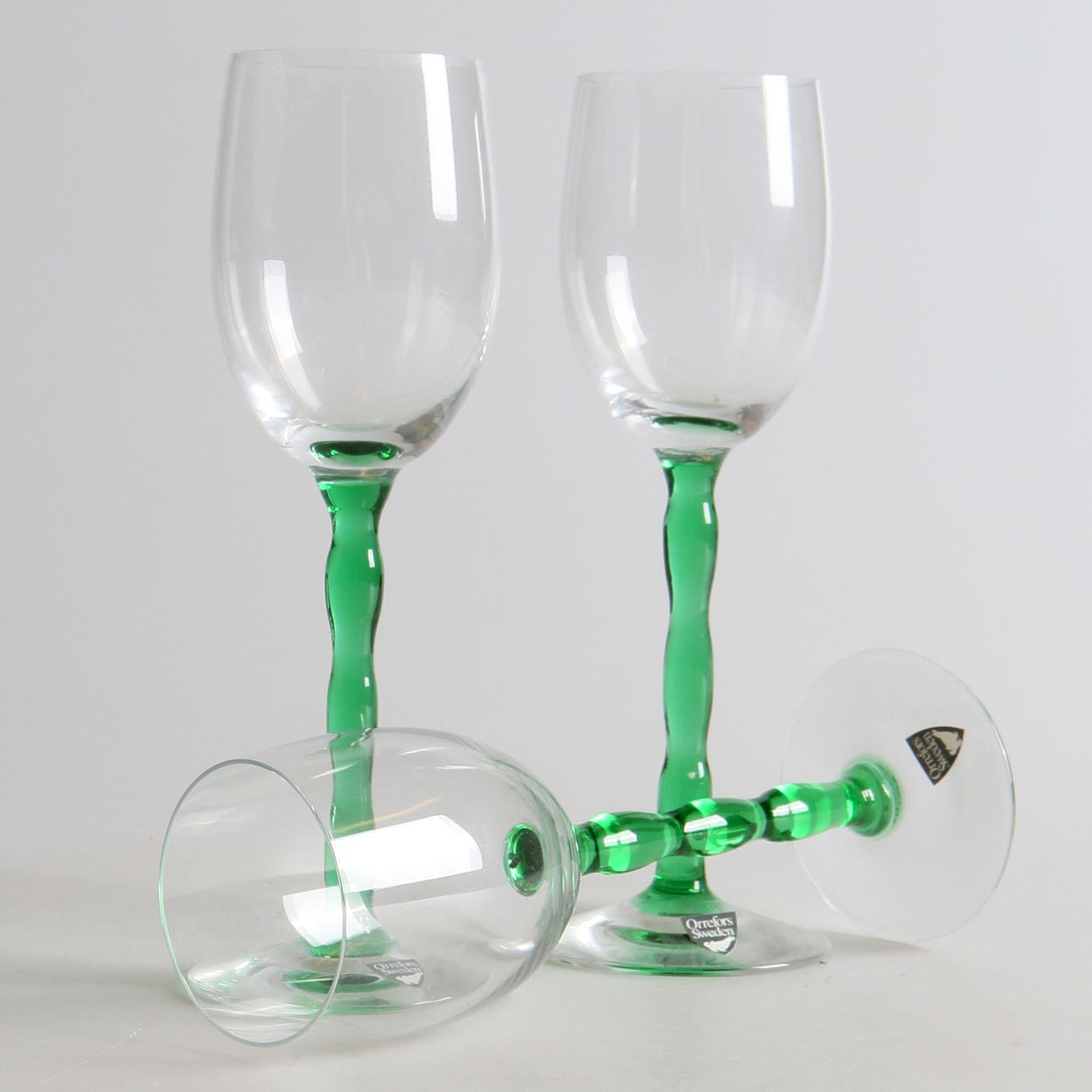 VITVINSGLAS, 3 st. "Nobel", Gunnar Cyrén, Orrefors, 1900-tal.