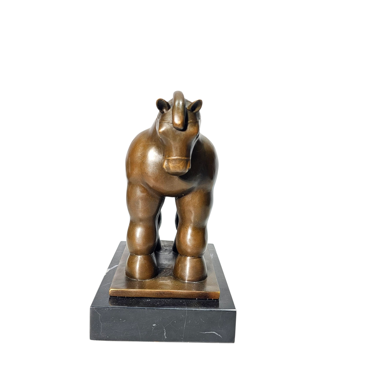 Bronze horse sculpture with black marble base.