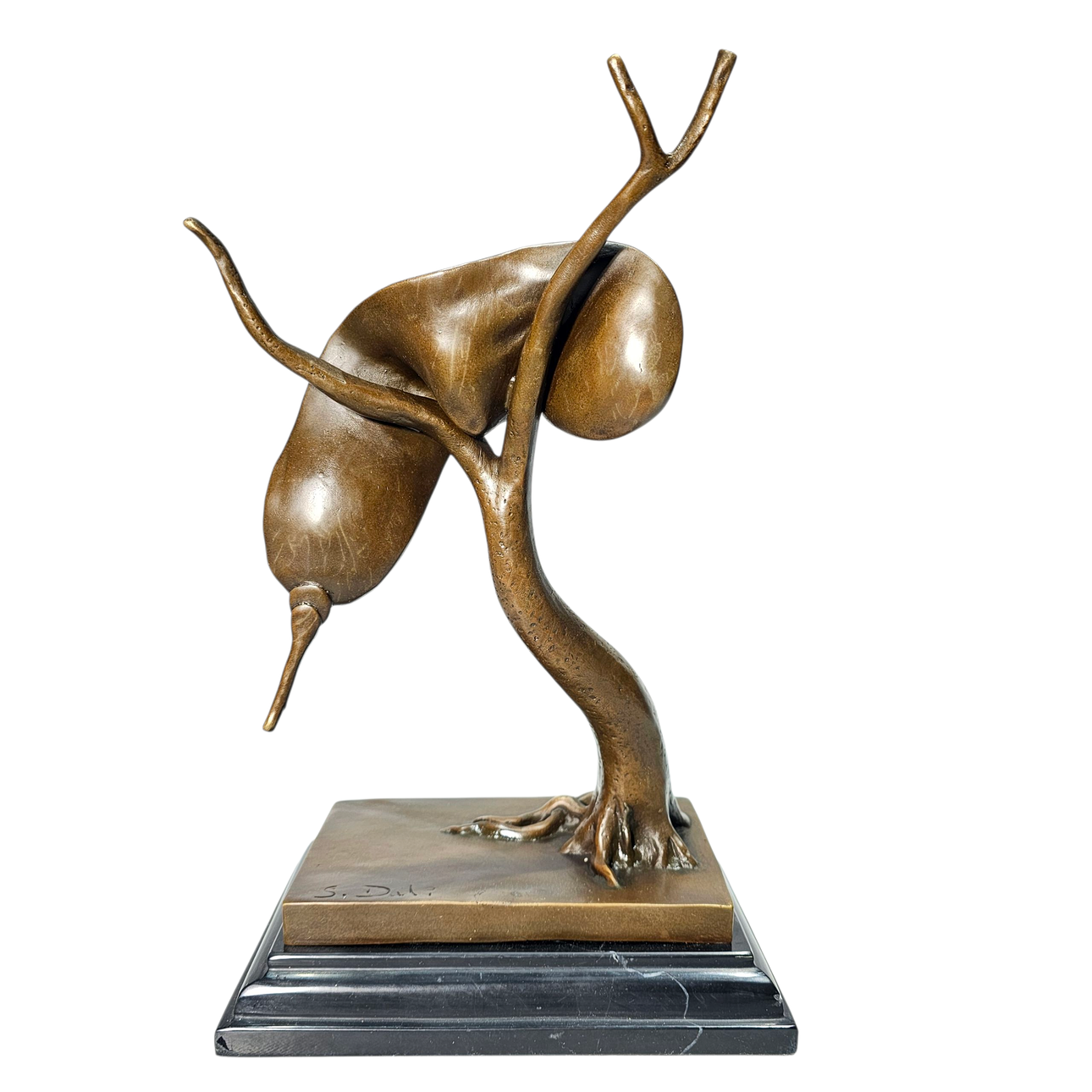 Dalinian clock sculpture in bronze with marble base.
