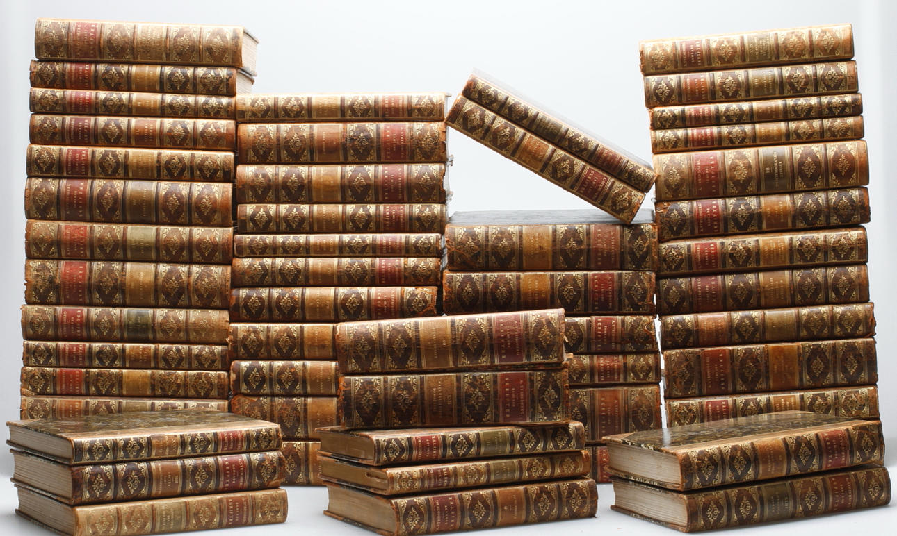 BOKVERK, 55 volymer, bibliofiupplaga, August Strindberg samlade skrifter, Albert Bonniers förlag, Stockholm, 1910/20-tal.