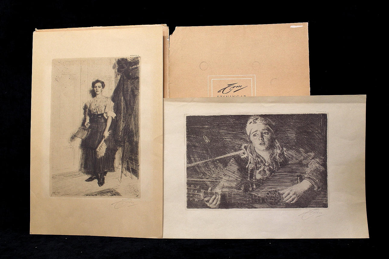 ANDERS ZORN, efter, 2 st. litografiskt tryck av etsningar.