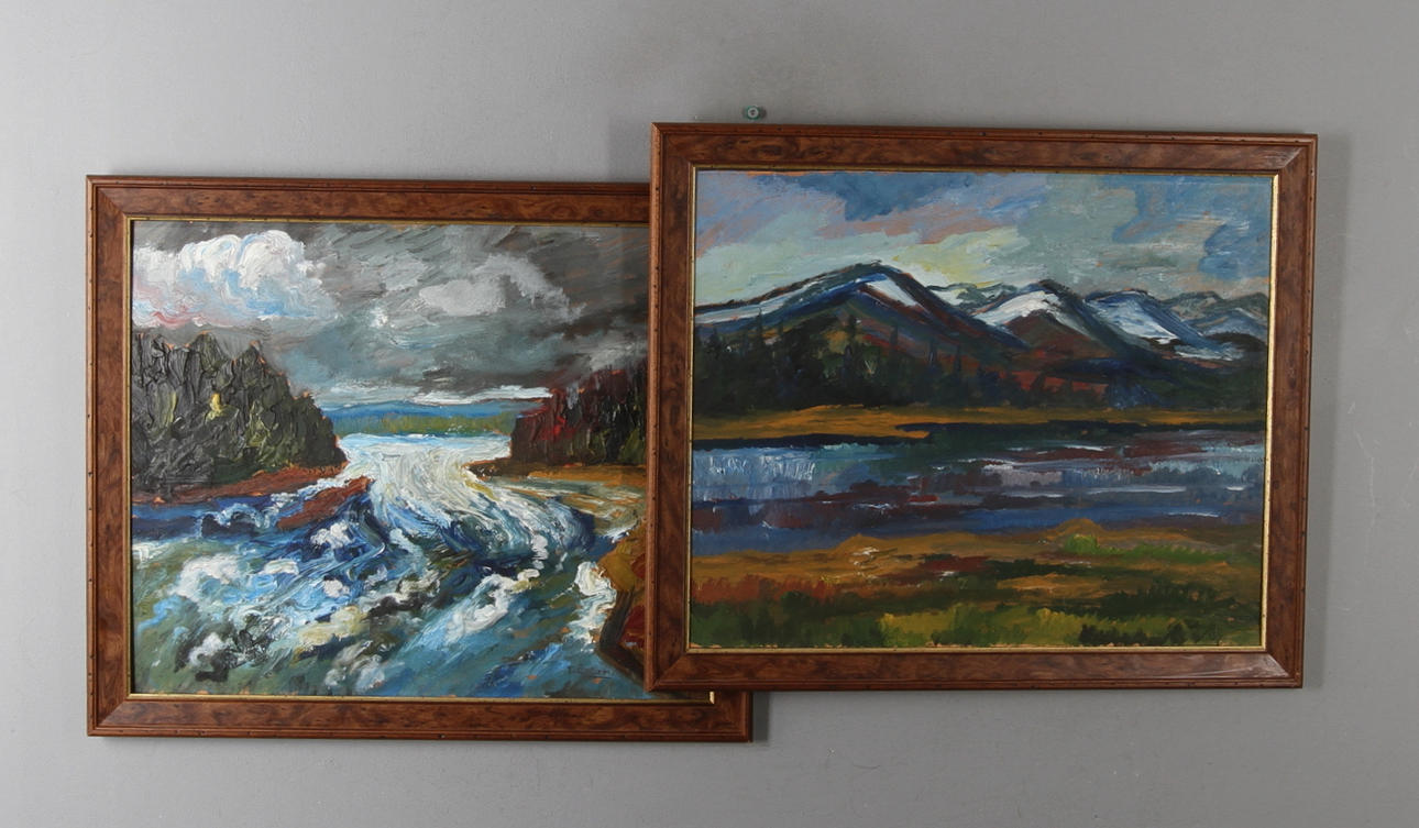 TAGE ÅSLIN. 2 st, landskapsmotiv, olja på pannå, signerade.