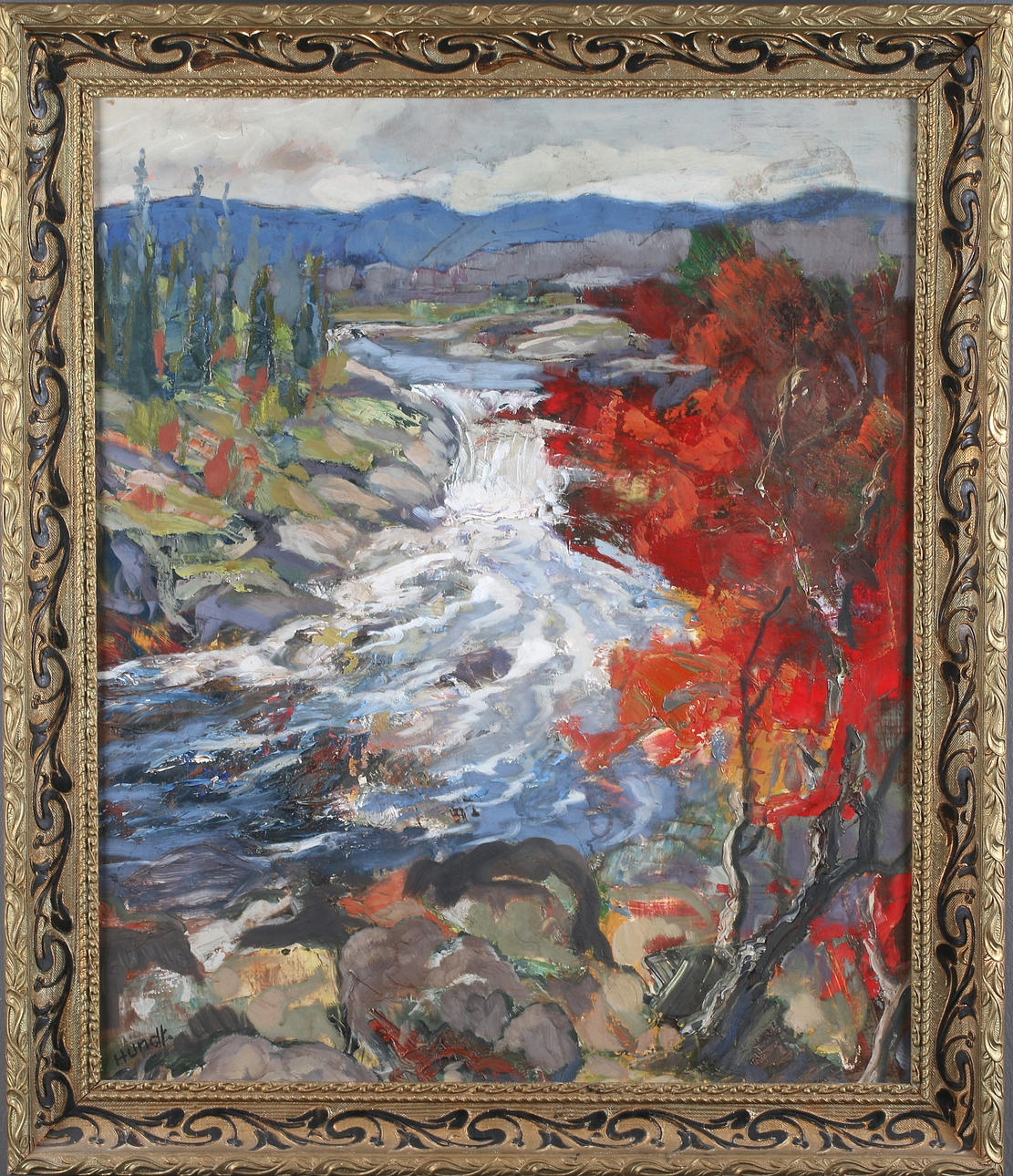 FRIEDRICH WILHELM HUNDT. Höstfors, olja på pannå, signerad.