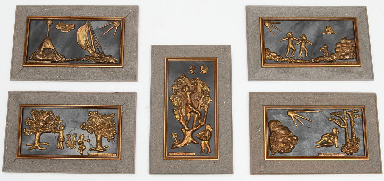 ASTRI BERGMAN-TAUBE. Bronsreliefer, 5 st, 3/240, signerade -75.