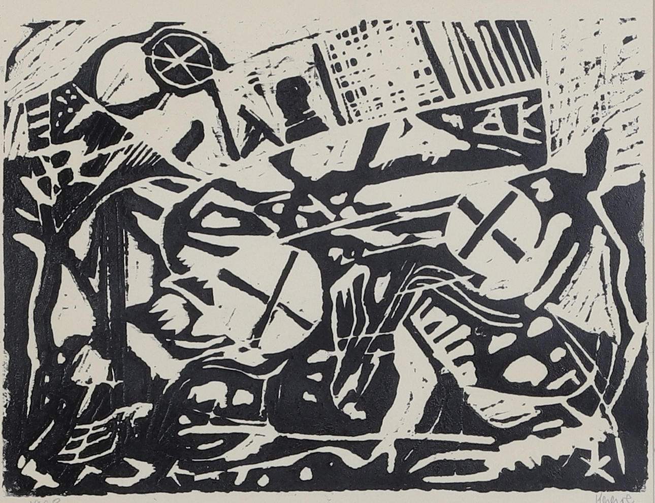 KARL KAAGE. Linoleum cut, signed and dated 1968.