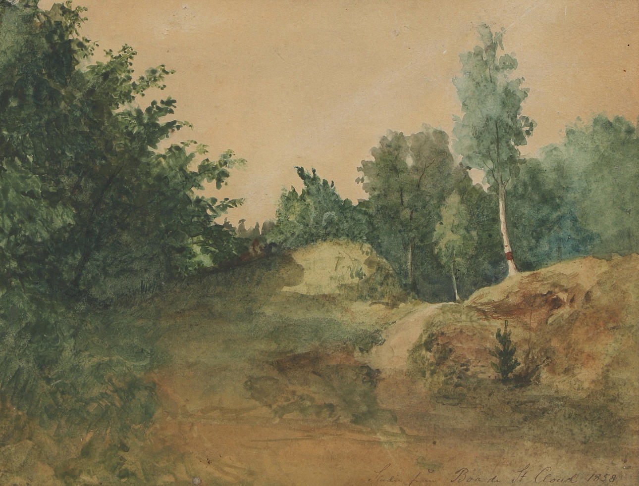 UNIDENTIFIED ARTIST, watercolor, forest landscape, signed.