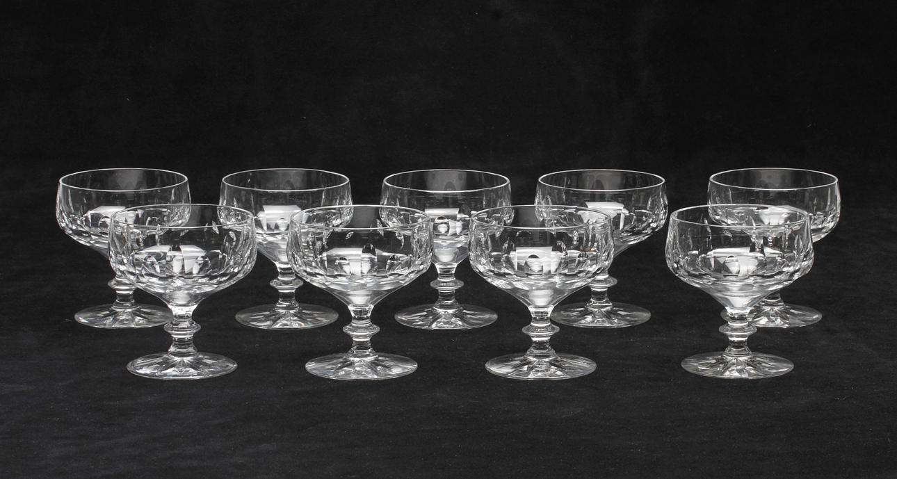 DESSERTSKÅLAR, 9 st, glas, 1900-tal.