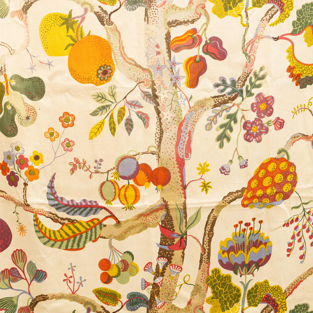 JOSEF FRANK. GARDINER, ett par, lin, "Vegetable Tree", formgiven 1940