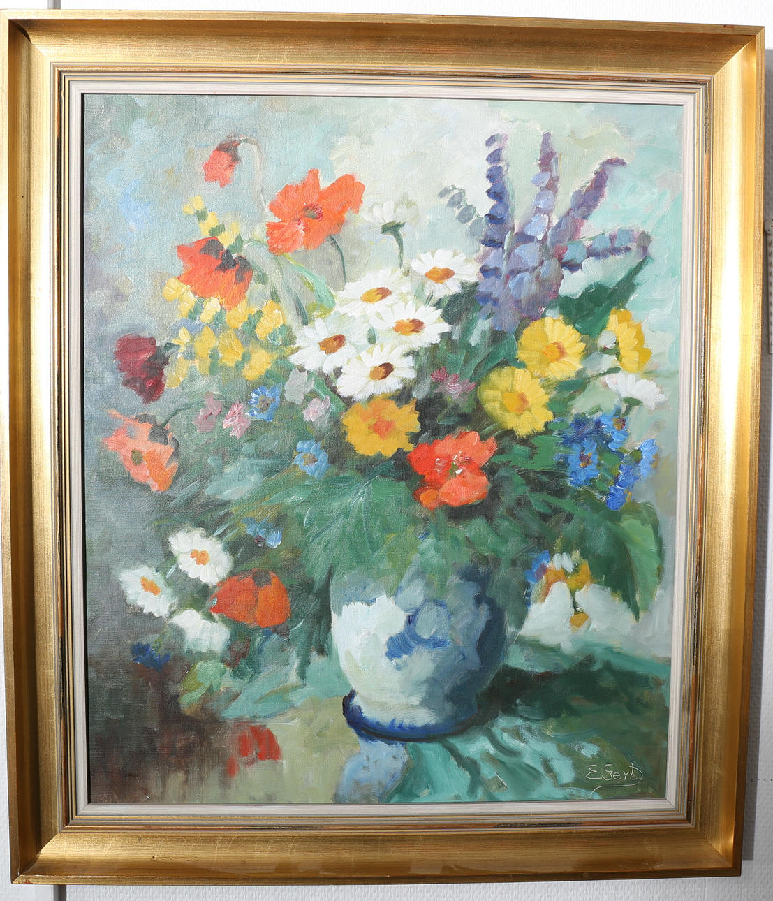 EDIT GERT. Olja på duk, Stilleben med blommor, signerad E Gert.