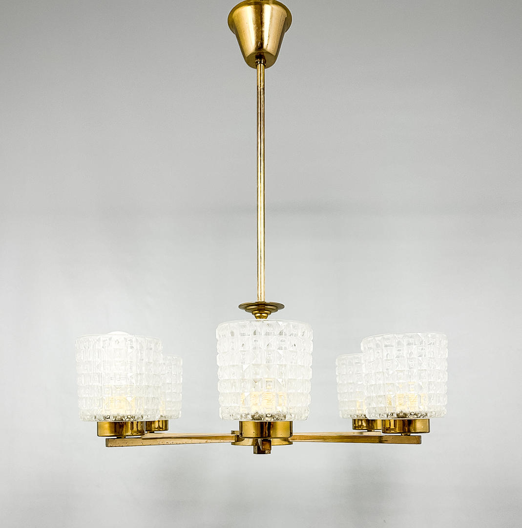 A glass ceiling lamp, brass, 20th century.