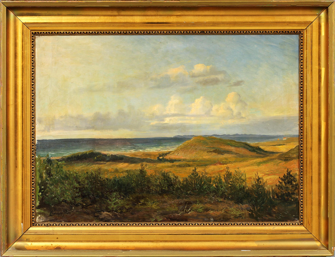 CARL HORNUNG JENSEN. Dansk kustvy. Olja på duk, signerad.