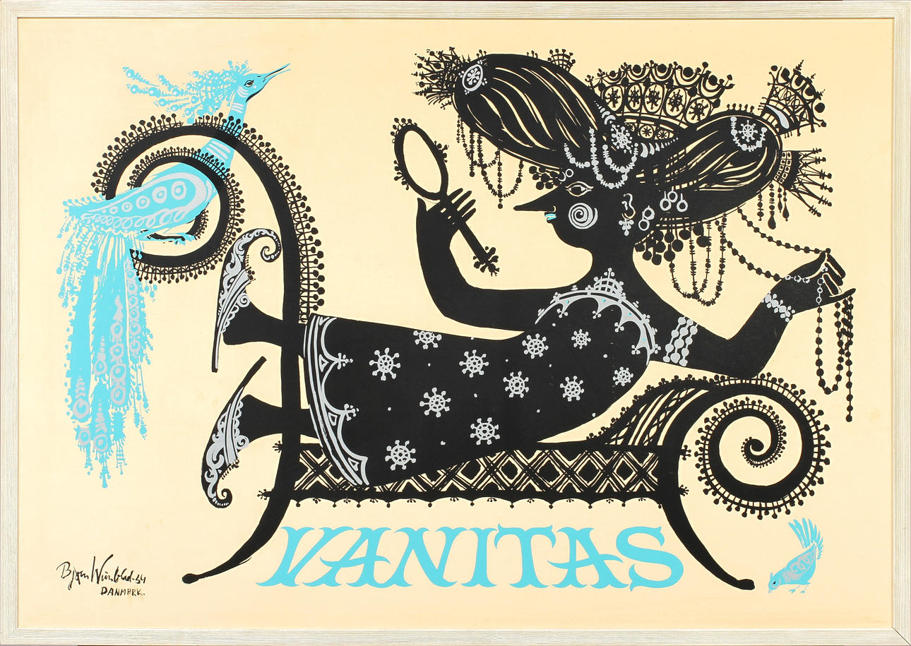 BJÖRN WIINBLAD. Figurscen, seriegrafi, sign ovh daterad -54.