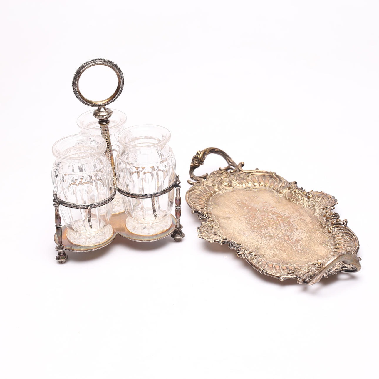TABLE SURTOUT and TRAY, nickel silver. Silver & Metals - Silver plated ...
