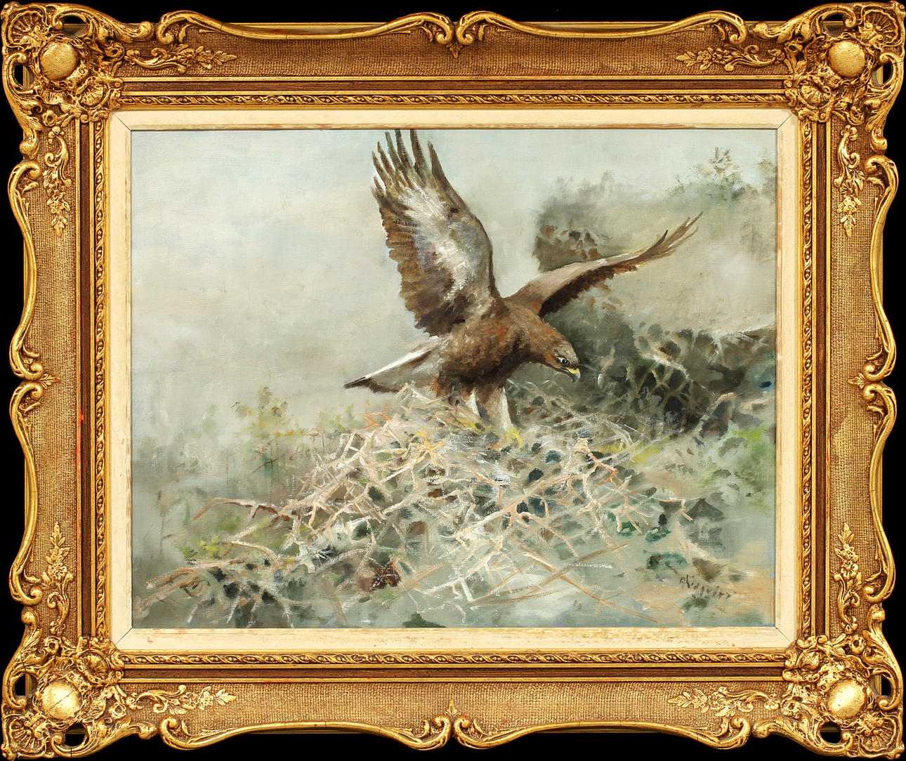 ARNE LIDQVIST. Rovfågel, olja på duk, signerad.