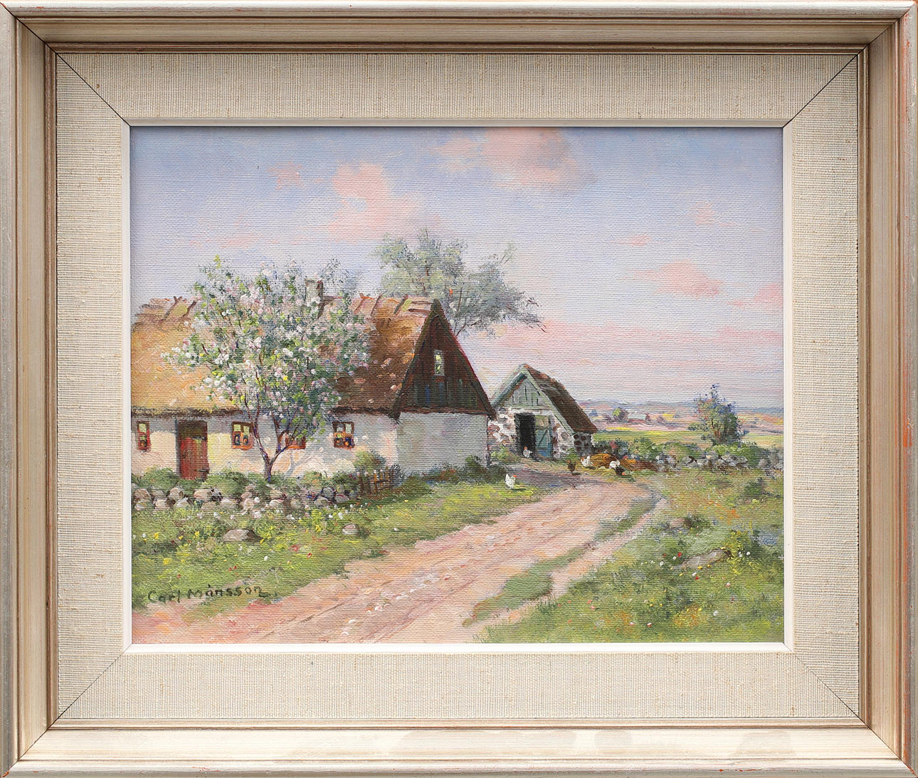 CARL MÅNSSON. Gård i skånskt landskap, olja på duk, signerad.