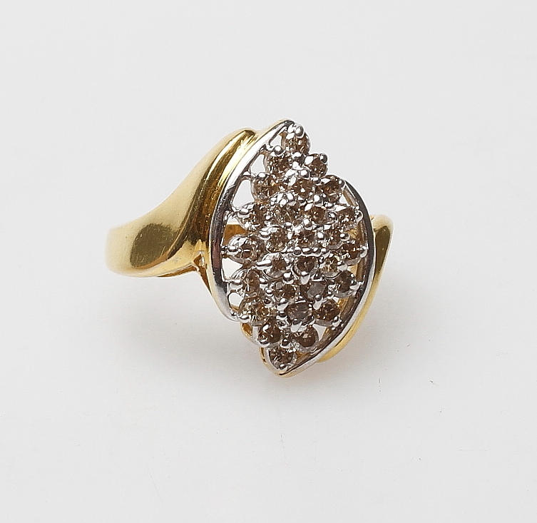 RING with small diamonds, 14k gold, weight about 6.2 gr.