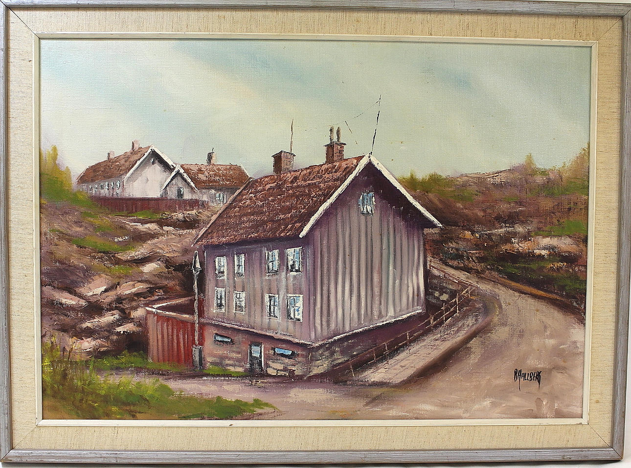 BERTIL HALLBERG. olja på duk, " Vätterlingska huset i Majorna " signerad.