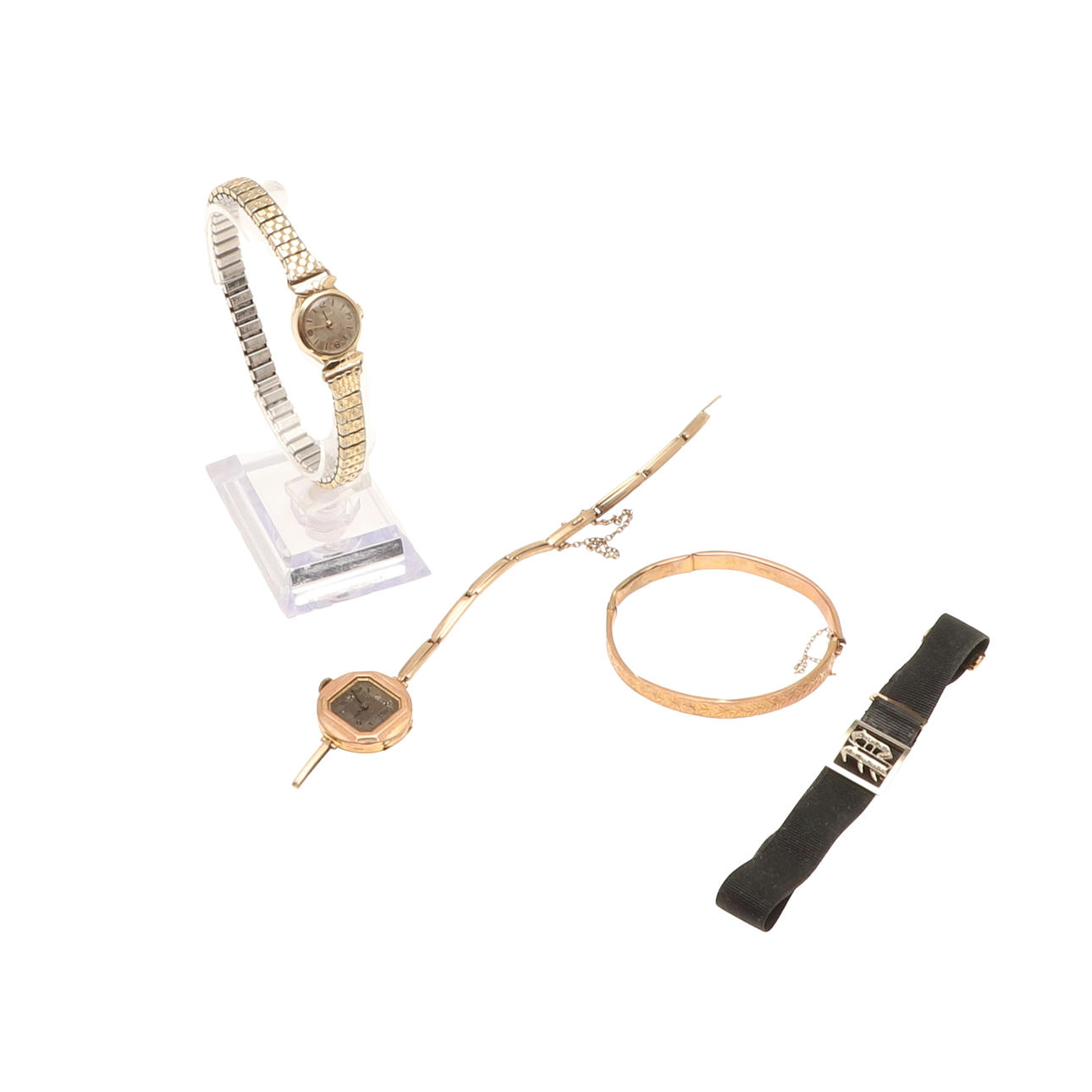 TWO LADIES 9CT GOLD WATCHES, ETC.