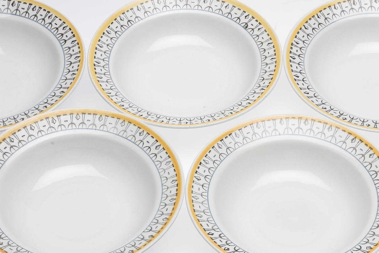 DJUPA TALLRIKAR, 6 st, flintgods, "Neptun", Arthur Percy/Dorothy Clough, Gefle/Upsala Ekeby 1957-66.