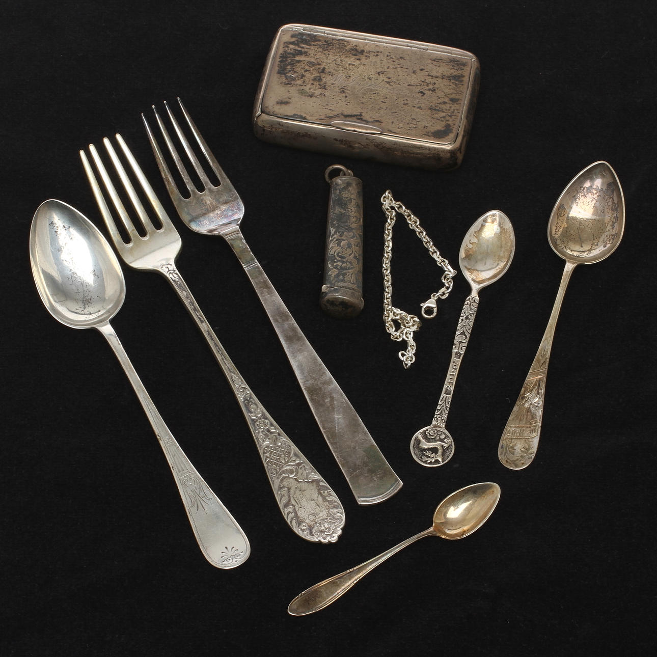 PARTI SILVER, 9 delar, 18&1900-tal.