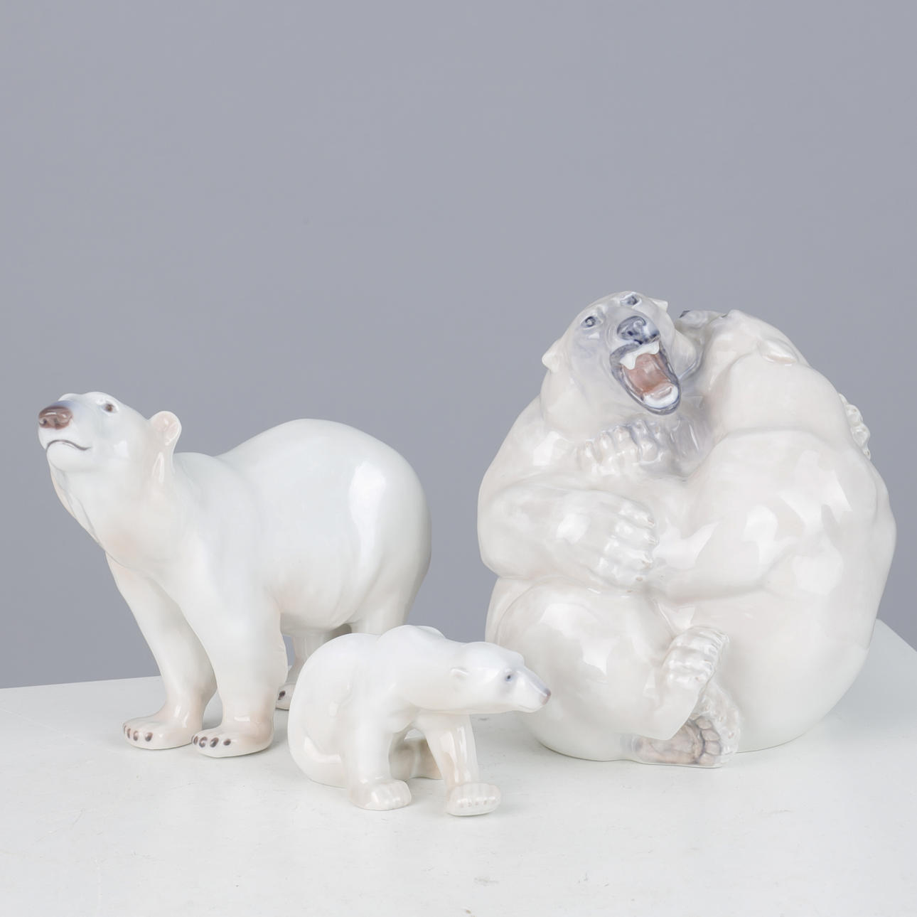 Royal Copenhagen and Bing & Grøndahl, three polar bears, 20th