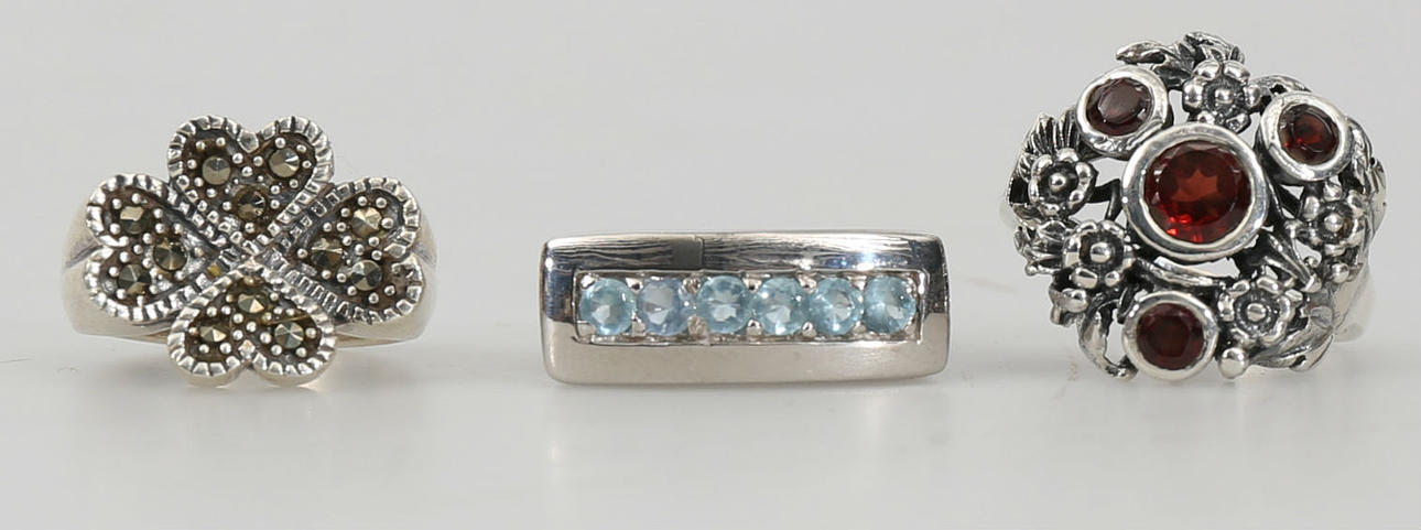 RINGAR, sterlingsilver och stenar, 3 stycken, 1900-2000-tal.