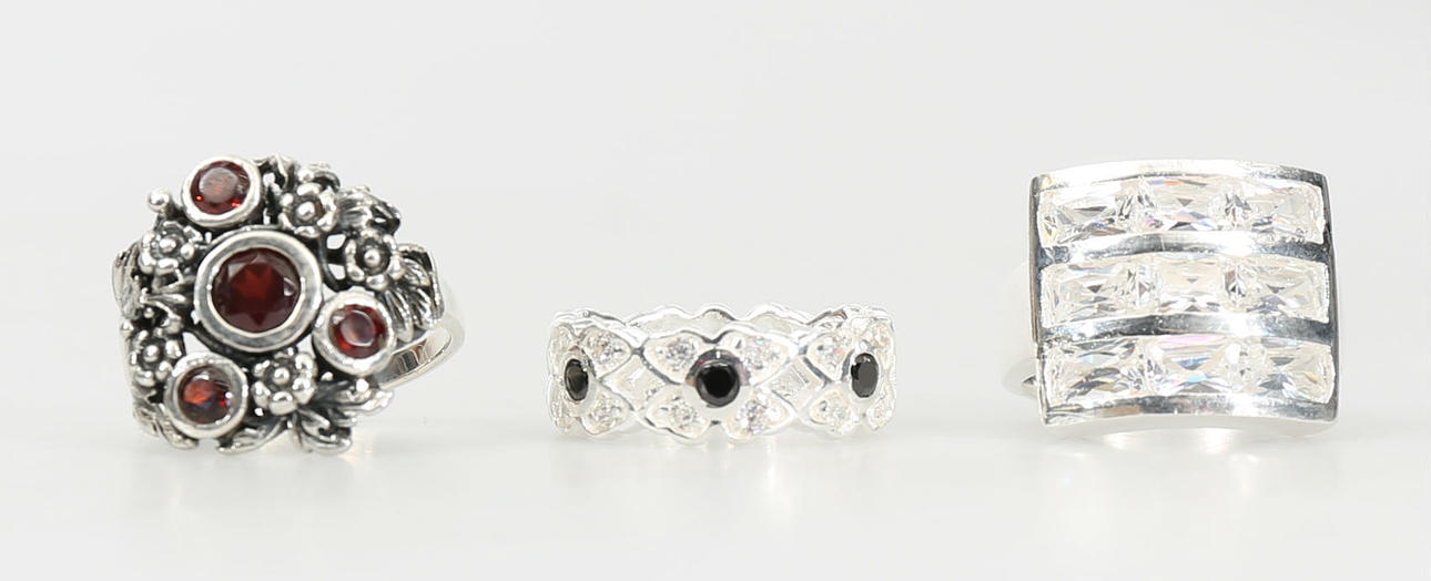 RINGAR, sterlingsilver och stenar, 3 stycken, 1900-2000 tal.