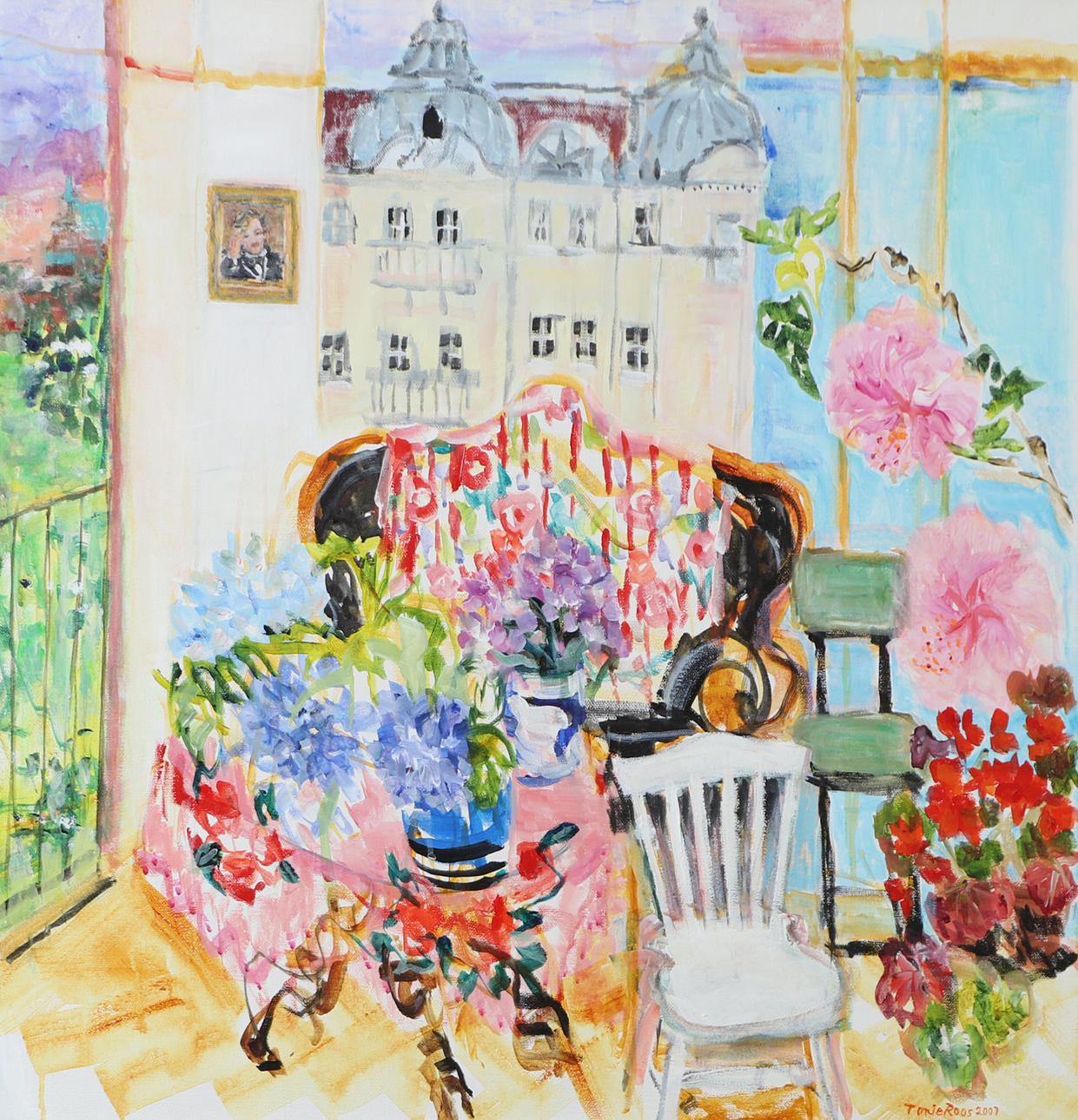 TONIE ROOS. Balcony interior, oil on canvas, signed 2007.