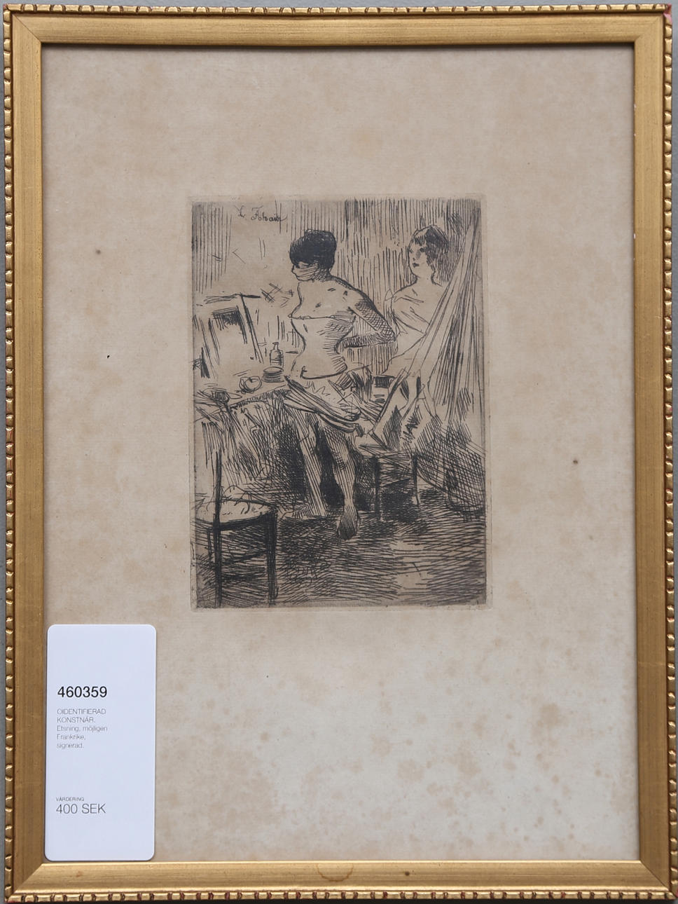 OIDENTIFIERAD KONSTNÄR. Etsning, möjligen Frankrike, signerad.