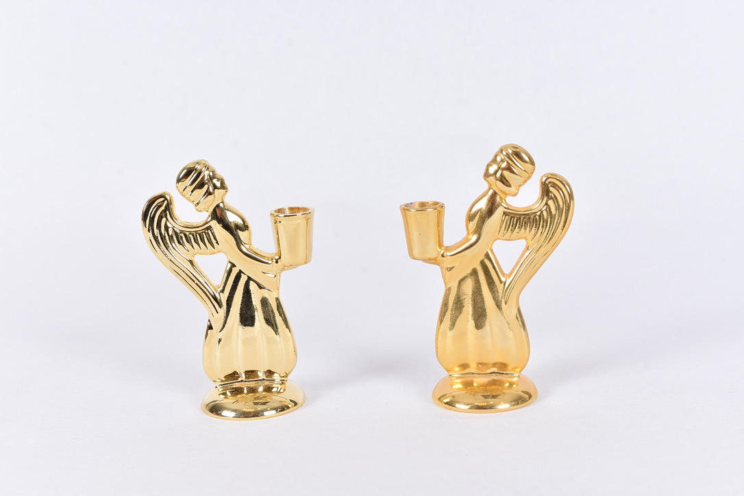 CARL EINAR BORGSTRÖM. candlesticks, 1 pair, brass, “Guardian Angels.