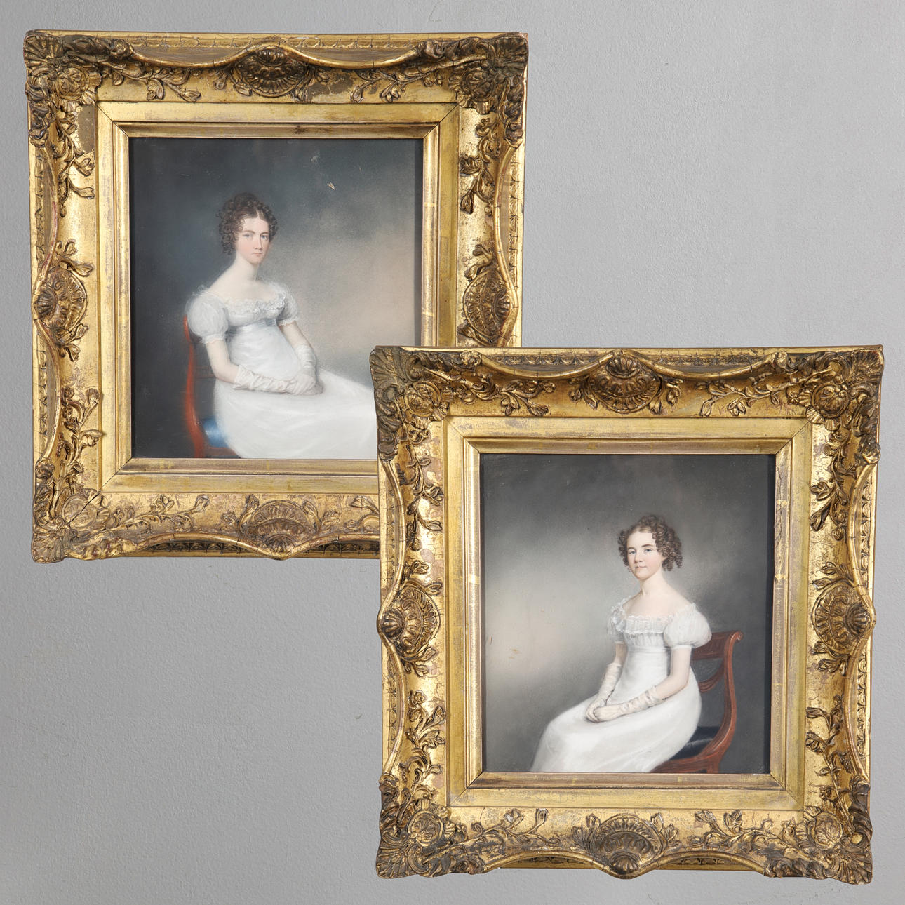 ATTRIBUTED TO JAMES SHARPLES (1825-1893). PORTRAIT OF A YOUNG LADY AND A COMPANION PORTRAIT. (2).