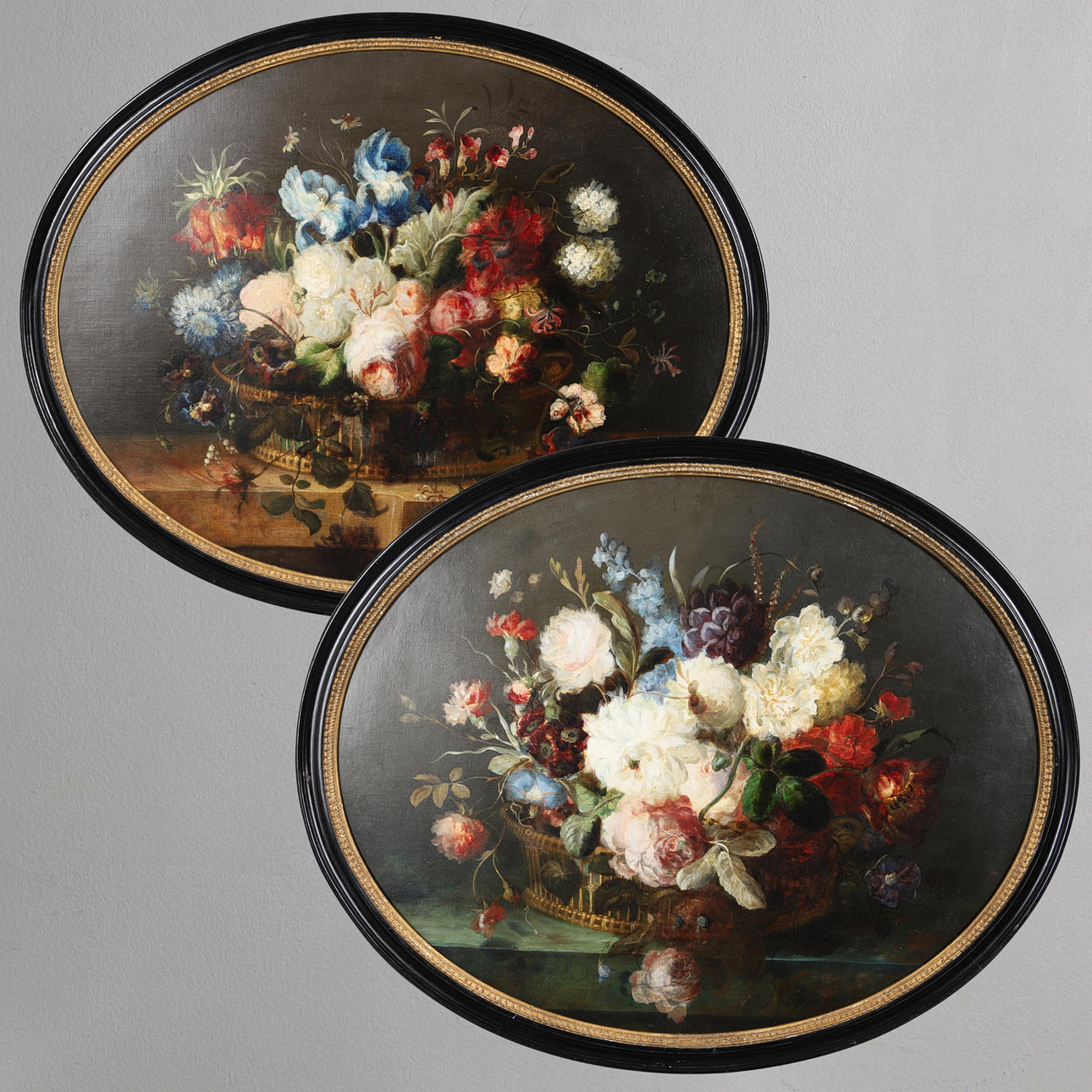 FOLLOWER OF JEAN BAPTISTE ROBIE (1821-1910). STILL LIFE OF MIXED FLOWERS AND A COMPANION PAINTING.