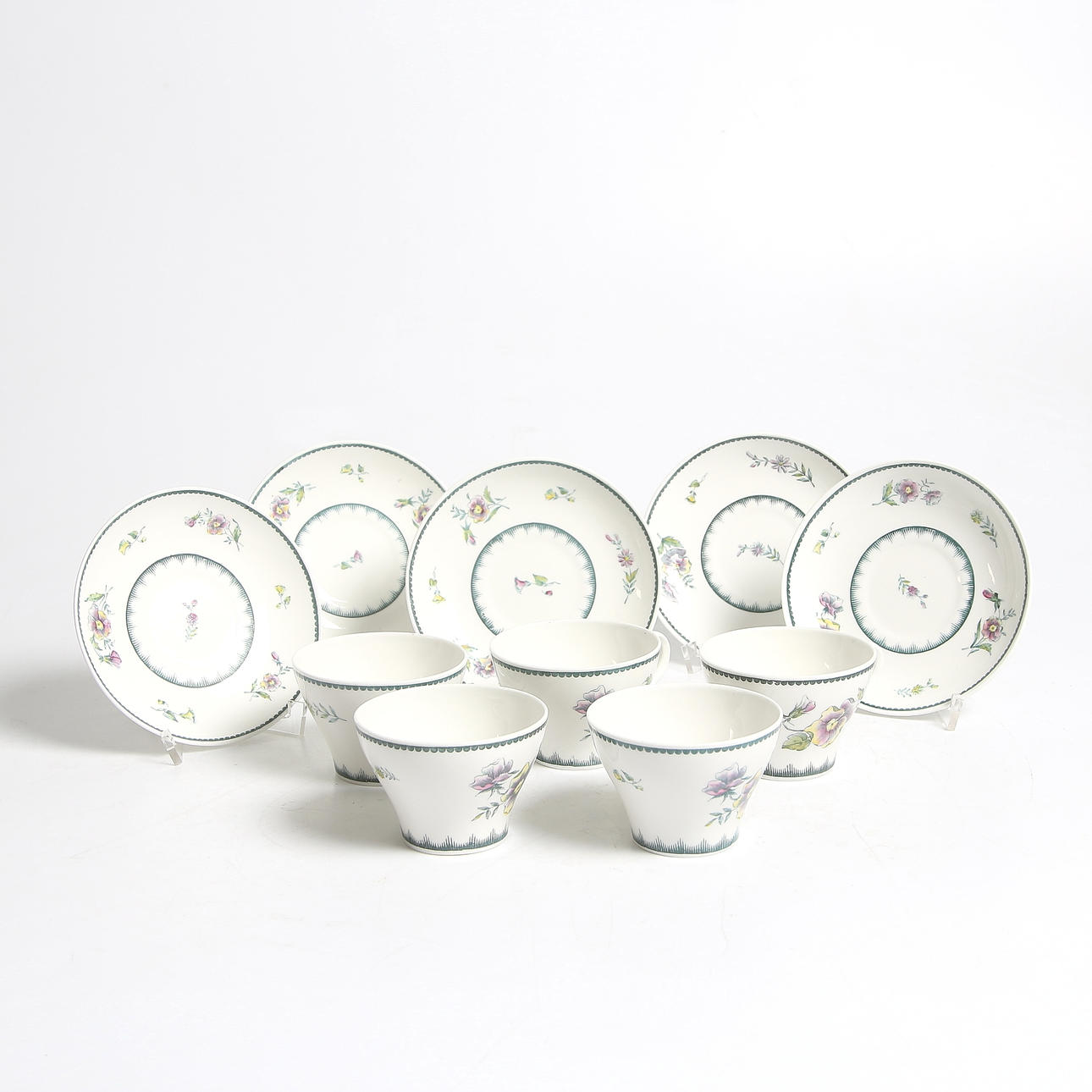 KAFFEKOPPAR MED FAT, 10 delar, porslin, Rörstrand, 1910/20-tal.