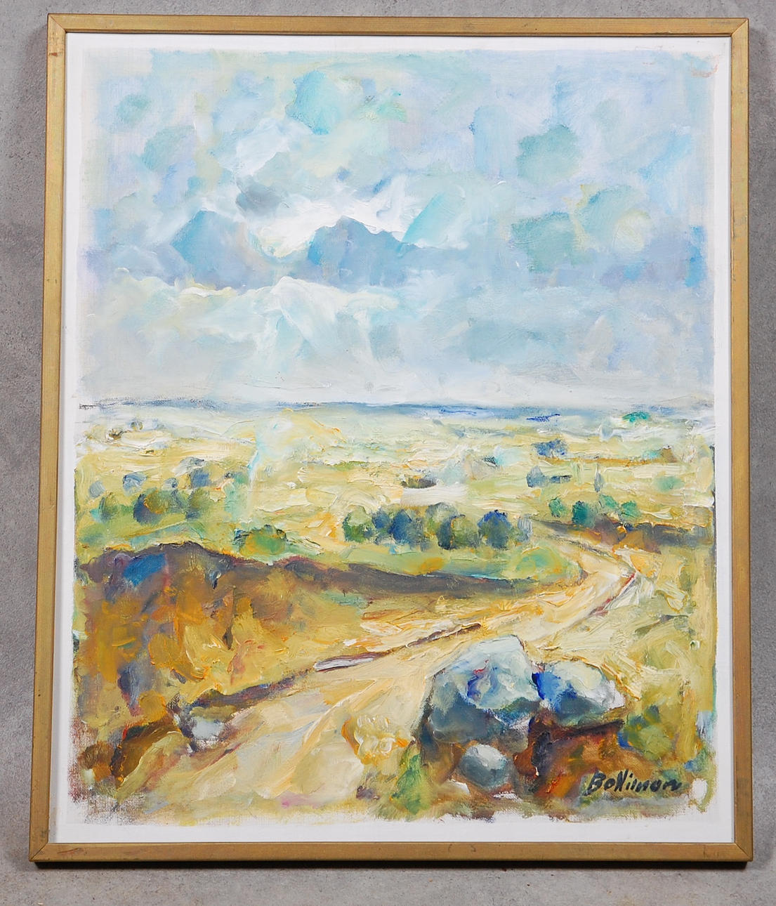 BO NILSSON. olja på duk, " Grustag på Österlen "signerad.