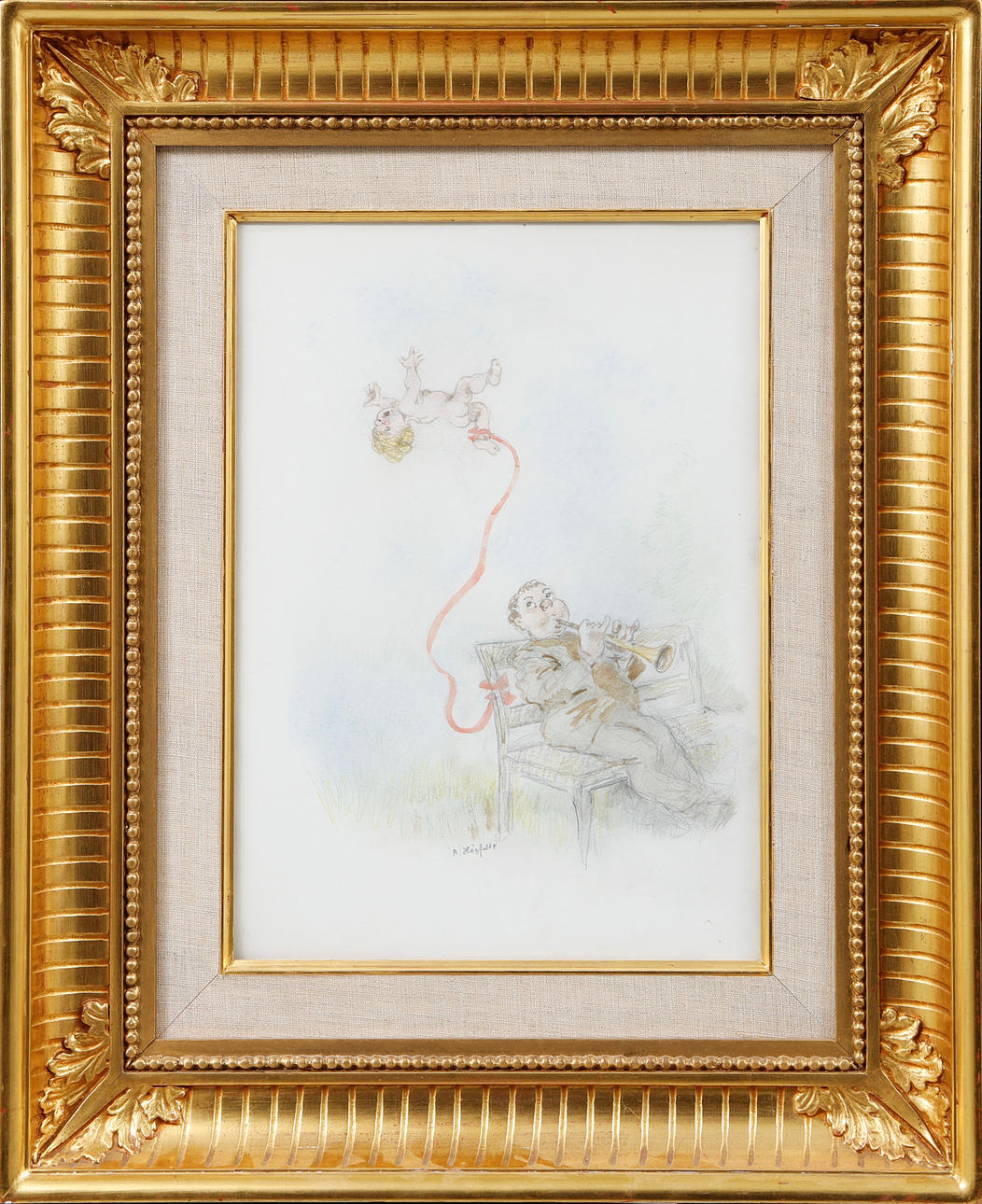 ROBERT HÖGFELDT. Figure scene, mixed media, signed.