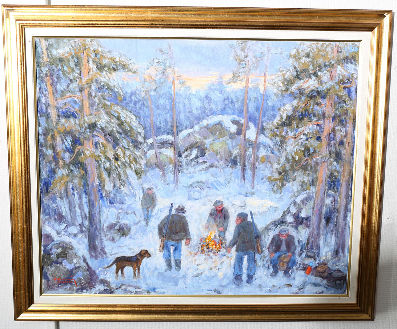 ÅKE WICKSTRÖM. Olja på duk, "Morgon i Tildas backe, händelse 1941", signerad Å Wickström.