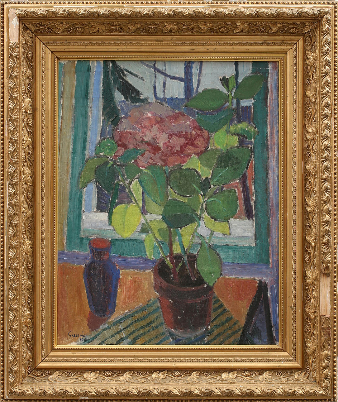OIDENTIFIERAD KONSTNÄR. Stilleben. Olja på duk, bär signatur Grasenius 50.