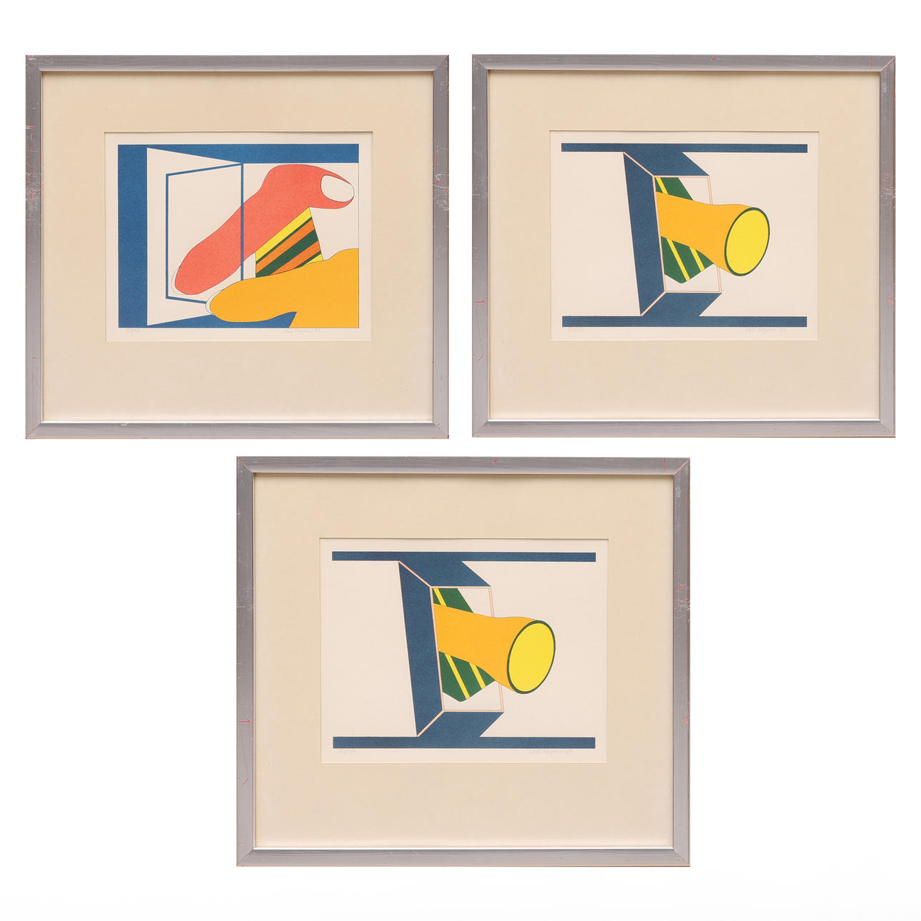 CARL MAGNUS. Lithographs, 3 pieces, composition, signed, numbered 121/150., dated -69.