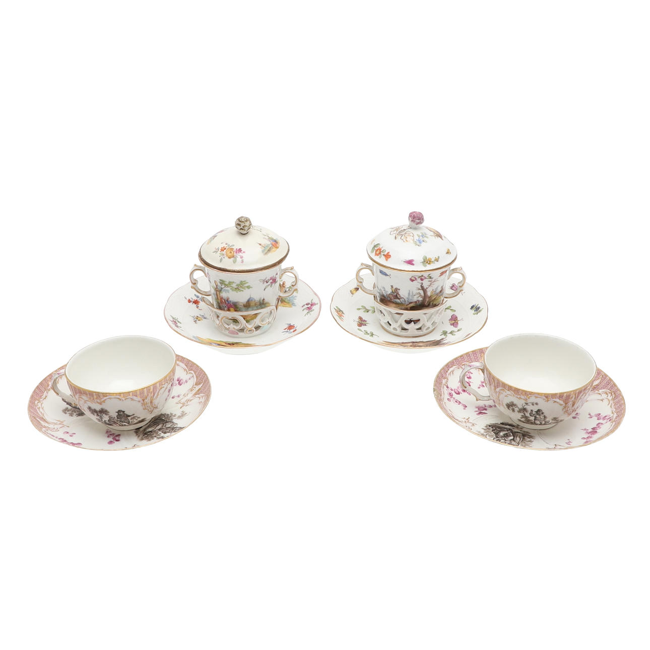 PAIR OF BERLIN PORCELAIN TREMBLEUSE CUPS & SAUCERS & OTHER ITEMS ...