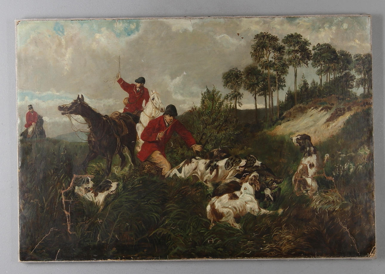 OIDENTIFIERAD KONSTNÄR. Jaktmotiv, olja på duk, England, 1800-talets andra hälft.