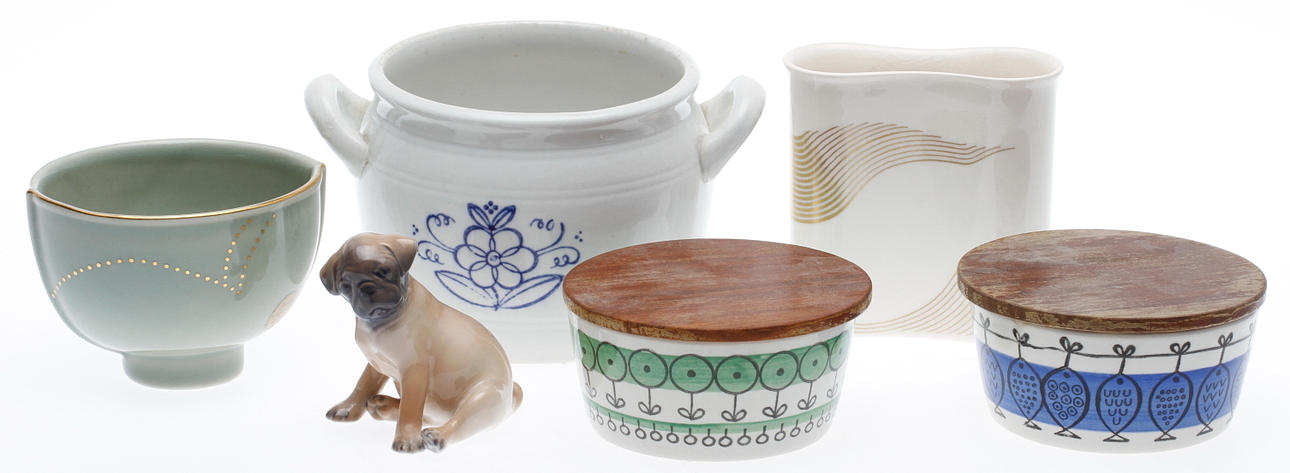 KERAMIKFÖREMÅL, 6 delar, Arabia, Rörstrand, Gefle, Royal Copenhagen.